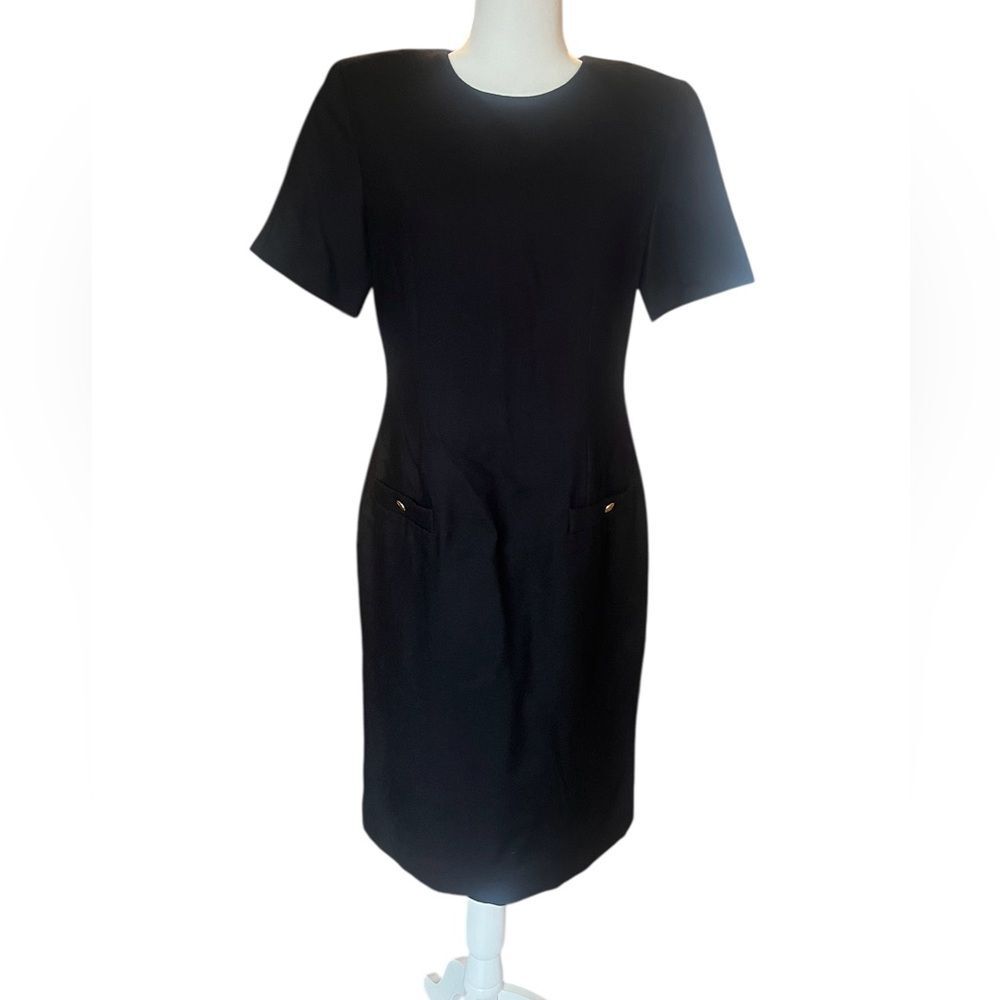 Brooks Brothers 100% Wool Sheath Dress Classic Black Gold Buttons Womens 8
